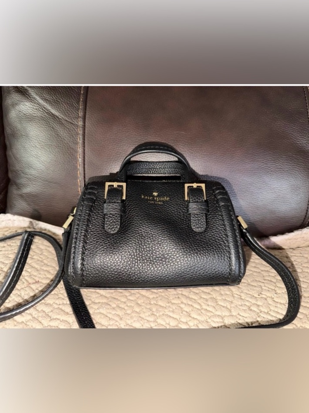 kate spade Black Pebbled Leather Mini Satchel with Gold Hardware